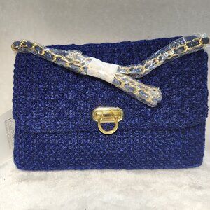 NWT Joan Rivers Classic Collection Blue/Gold Fabric Handbag